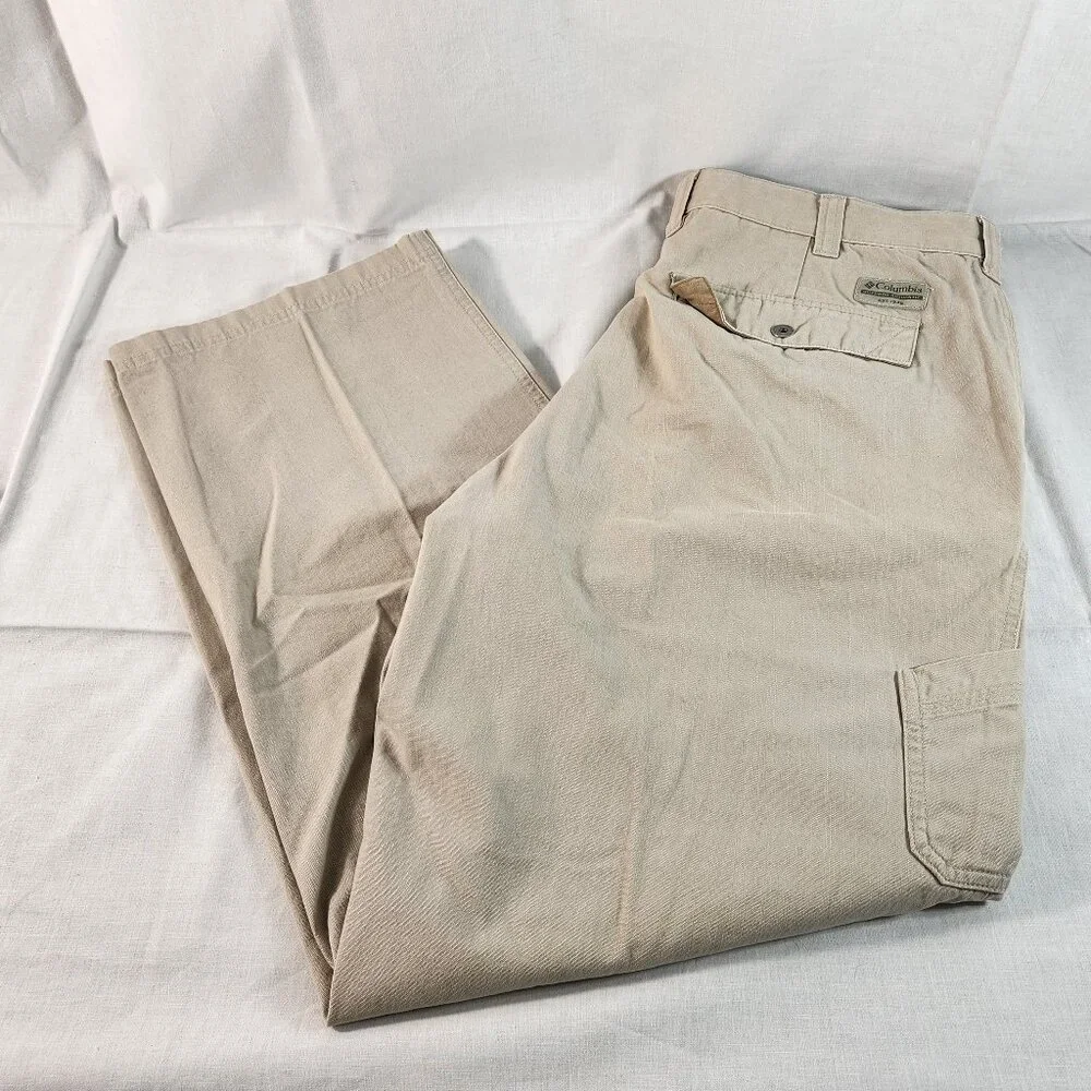 Columbia Outdoor Mens Cotton Khaki Pants Sz 36 (Actual 35) Snap Button Belted - Picture 1 of 12